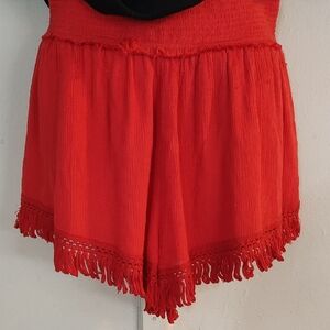 Free People High Waist Red Fringe Shorts